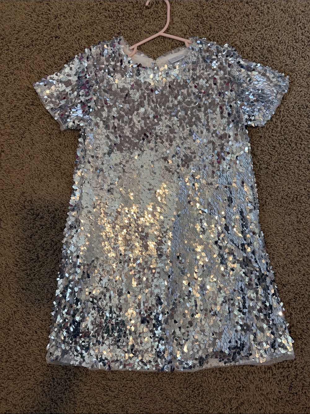 Zara Girls Silver Sequined Short Sleeve Dress